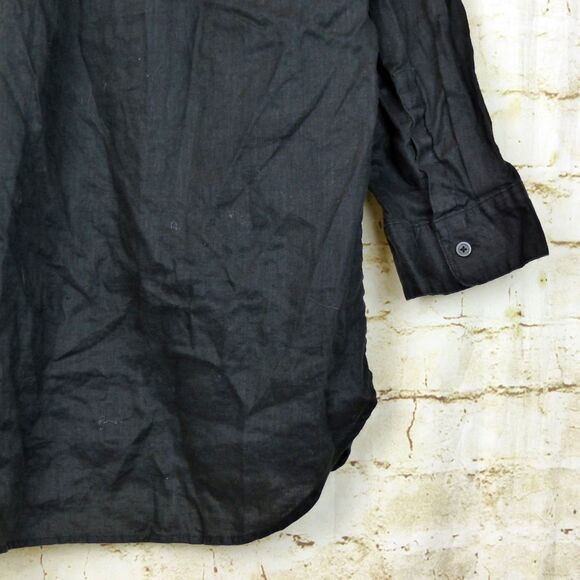 Uniqlo Shirt Womens XS Relaxed Black 100% Linen Skipper Collar Popover ¾ Sleeve - Picture 9 of 12